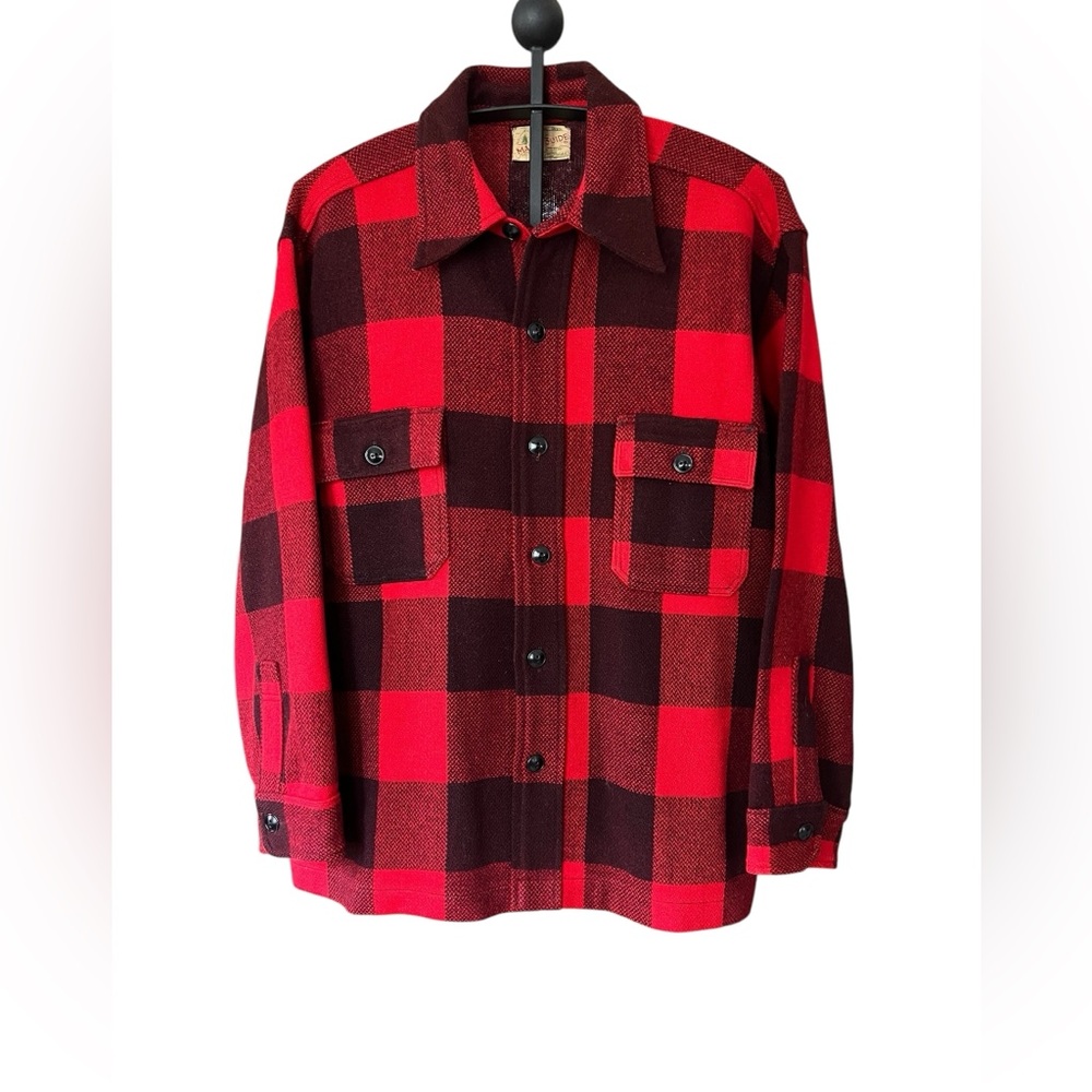 Maine Guide Vintage Red Buffalo Plaid Button-Up Wool Shirt Jacket